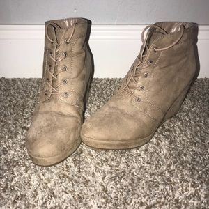 Tan wedge booties